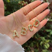 Artificial Gemstones Copper 18K Gold Plated Simple Style Inlay Letter Zircon Pendant Necklace main image 1