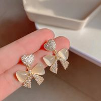 1 Pair Fashion Heart Shape Flower Bow Knot Copper Inlay Artificial Pearls Zircon Earrings sku image 10