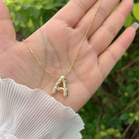 Artificial Gemstones Copper 18K Gold Plated Simple Style Inlay Letter Zircon Pendant Necklace sku image 1