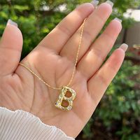 Artificial Gemstones Copper 18K Gold Plated Simple Style Inlay Letter Zircon Pendant Necklace sku image 2