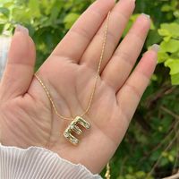 Artificial Gemstones Copper 18K Gold Plated Simple Style Inlay Letter Zircon Pendant Necklace sku image 5