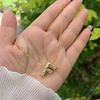 Artificial Gemstones Copper 18K Gold Plated Simple Style Inlay Letter Zircon Pendant Necklace sku image 6