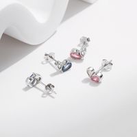 1 Pair Sweet Simple Style Heart Shape Plating Inlay Sterling Silver Zircon Silver Plated Ear Studs main image 4