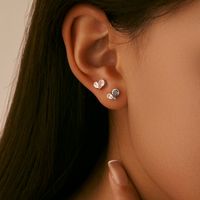 1 Pair Sweet Simple Style Heart Shape Plating Inlay Sterling Silver Zircon Silver Plated Ear Studs main image 6