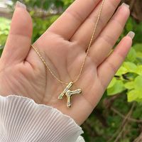 Artificial Gemstones Copper 18K Gold Plated Simple Style Inlay Letter Zircon Pendant Necklace sku image 11