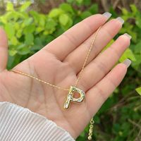 Artificial Gemstones Copper 18K Gold Plated Simple Style Inlay Letter Zircon Pendant Necklace sku image 16