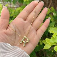 Artificial Gemstones Copper 18K Gold Plated Simple Style Inlay Letter Zircon Pendant Necklace sku image 18