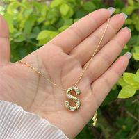 Artificial Gemstones Copper 18K Gold Plated Simple Style Inlay Letter Zircon Pendant Necklace sku image 19