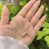 Artificial Gemstones Copper 18K Gold Plated Simple Style Inlay Letter Zircon Pendant Necklace sku image 20
