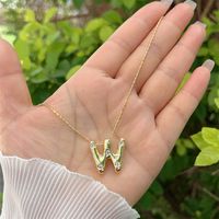 Artificial Gemstones Copper 18K Gold Plated Simple Style Inlay Letter Zircon Pendant Necklace sku image 23