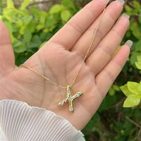 Artificial Gemstones Copper 18K Gold Plated Simple Style Inlay Letter Zircon Pendant Necklace sku image 24