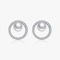 1 Pair Elegant Simple Style Round Plating Inlay Sterling Silver Artificial Pearls Zircon Silver Plated Ear Studs main image 7