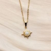 304 Stainless Steel 18K Gold Plated Retro Inlay Square Moon Oval Natural Stone Zircon Pendant Necklace sku image 2