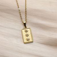 304 Stainless Steel 18K Gold Plated Retro Inlay Square Moon Oval Natural Stone Zircon Pendant Necklace main image 7