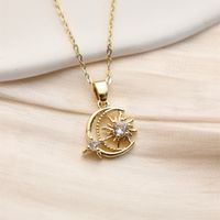 304 Stainless Steel 18K Gold Plated Retro Inlay Square Moon Oval Natural Stone Zircon Pendant Necklace sku image 7
