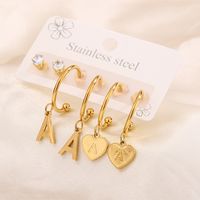 3 Pairs Simple Style Shiny Letter Heart Shape Plating Inlay 304 Stainless Steel Zircon 18K Gold Plated Drop Earrings sku image 1