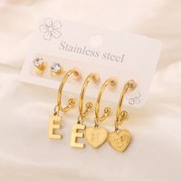 3 Pairs Simple Style Shiny Letter Heart Shape Plating Inlay 304 Stainless Steel Zircon 18K Gold Plated Drop Earrings sku image 5