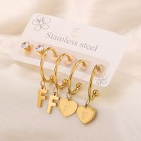 3 Pairs Simple Style Shiny Letter Heart Shape Plating Inlay 304 Stainless Steel Zircon 18K Gold Plated Drop Earrings sku image 6