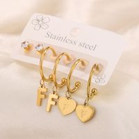 3 Pares Estilo Simple Brillante Letra Forma De Corazón Enchapado Embutido Acero Inoxidable 304 Circón Chapados en oro de 18k Pendientes De Gota sku image 6