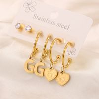 3 Pairs Simple Style Shiny Letter Heart Shape Plating Inlay 304 Stainless Steel Zircon 18K Gold Plated Drop Earrings sku image 7