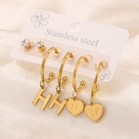 3 Pairs Simple Style Shiny Letter Heart Shape Plating Inlay 304 Stainless Steel Zircon 18K Gold Plated Drop Earrings sku image 8