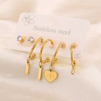 3 Pairs Simple Style Shiny Letter Heart Shape Plating Inlay 304 Stainless Steel Zircon 18K Gold Plated Drop Earrings sku image 9