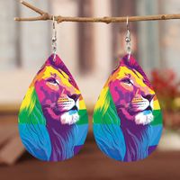 1 Pair Retro Streetwear Lion Pu Leather Silver Plated Drop Earrings main image 2