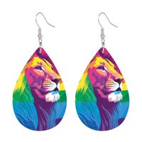 1 Pair Retro Streetwear Lion Pu Leather Silver Plated Drop Earrings main image 3