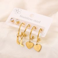 3 Pairs Simple Style Shiny Letter Heart Shape Plating Inlay 304 Stainless Steel Zircon 18K Gold Plated Drop Earrings sku image 10