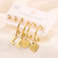 3 Pairs Simple Style Shiny Letter Heart Shape Plating Inlay 304 Stainless Steel Zircon 18K Gold Plated Drop Earrings sku image 12
