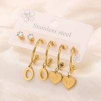 3 Pairs Simple Style Shiny Letter Heart Shape Plating Inlay 304 Stainless Steel Zircon 18K Gold Plated Drop Earrings sku image 15