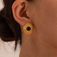 1 Pair Simple Style Classic Style Solid Color Plating Inlay 304 Stainless Steel Agate 18K Gold Plated Ear Studs main image 6