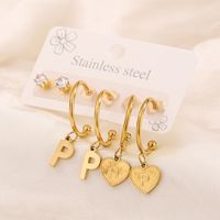 3 Pairs Simple Style Shiny Letter Heart Shape Plating Inlay 304 Stainless Steel Zircon 18K Gold Plated Drop Earrings sku image 16