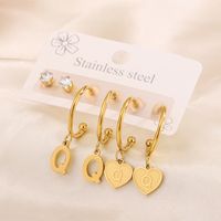 3 Pairs Simple Style Shiny Letter Heart Shape Plating Inlay 304 Stainless Steel Zircon 18K Gold Plated Drop Earrings sku image 17