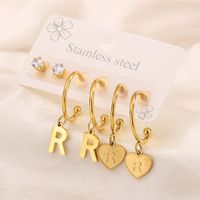 3 Pairs Simple Style Shiny Letter Heart Shape Plating Inlay 304 Stainless Steel Zircon 18K Gold Plated Drop Earrings sku image 18