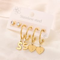 3 Pairs Simple Style Shiny Letter Heart Shape Plating Inlay 304 Stainless Steel Zircon 18K Gold Plated Drop Earrings sku image 19