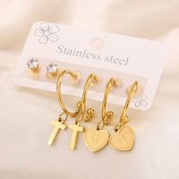3 Pairs Simple Style Shiny Letter Heart Shape Plating Inlay 304 Stainless Steel Zircon 18K Gold Plated Drop Earrings sku image 20