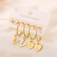 3 Pairs Simple Style Shiny Letter Heart Shape Plating Inlay 304 Stainless Steel Zircon 18K Gold Plated Drop Earrings sku image 22