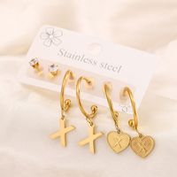 3 Pairs Simple Style Shiny Letter Heart Shape Plating Inlay 304 Stainless Steel Zircon 18K Gold Plated Drop Earrings sku image 24