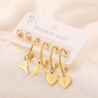 3 Pairs Simple Style Shiny Letter Heart Shape Plating Inlay 304 Stainless Steel Zircon 18K Gold Plated Drop Earrings sku image 25