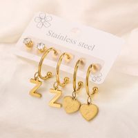 3 Pairs Simple Style Shiny Letter Heart Shape Plating Inlay 304 Stainless Steel Zircon 18K Gold Plated Drop Earrings sku image 26