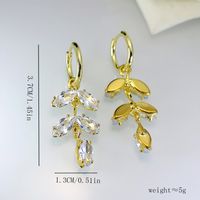 1 Pair Casual Luxurious Leaf Inlay Copper Zircon Drop Earrings sku image 1