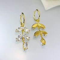 1 Pair Casual Luxurious Leaf Inlay Copper Zircon Drop Earrings main image 5