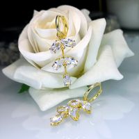 1 Pair Casual Luxurious Leaf Inlay Copper Zircon Drop Earrings main image 1