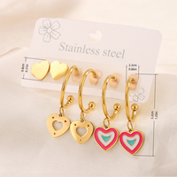 3 Pairs Simple Style Hand Of Fatima Heart Shape Flower Enamel 304 Stainless Steel 18K Gold Plated Drop Earrings Ear Studs main image 2