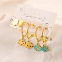 3 Pairs Simple Style Hand Of Fatima Heart Shape Flower Enamel 304 Stainless Steel 18K Gold Plated Drop Earrings Ear Studs sku image 15