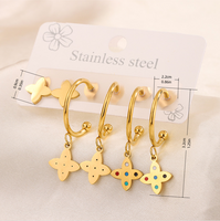 3 Pairs Simple Style Hand Of Fatima Heart Shape Flower Enamel 304 Stainless Steel 18K Gold Plated Drop Earrings Ear Studs main image 10