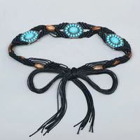 Ethnic Style Oval Alloy Wax Rope Inlay Turquoise Women's Woven Belts sku image 3