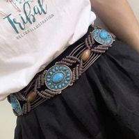 Ethnic Style Oval Alloy Wax Rope Inlay Turquoise Women's Woven Belts sku image 4