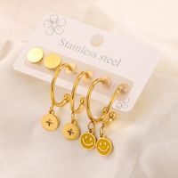 3 Pairs Simple Style Hand Of Fatima Heart Shape Flower Enamel 304 Stainless Steel 18K Gold Plated Drop Earrings Ear Studs sku image 8
